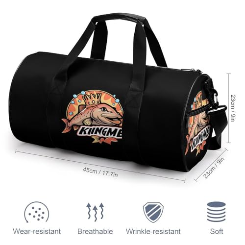 King Me Salmon Fishing Gym Bag Lightweight Carry On Duffel Bag Athletic Sports Travel Bag Weekender Bag for Men Women2