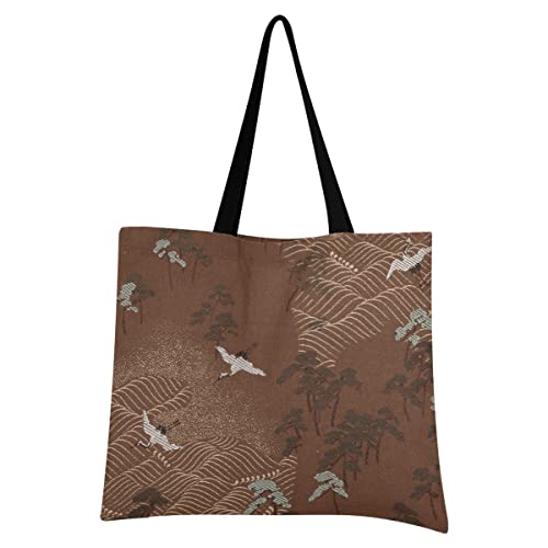 Pájaro Árbol Grúa Japonés Bolsa de Mano de Compra Reutilizable Portátil Bolsa al Hombro ecológica para viajes Mujeres Niñas