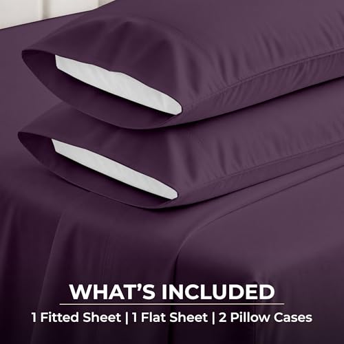 Image of SGI bedding RV Short Queen Sheet Set 60x75, 600 TC Egyptian Cotton, 4 Piece Luxury Hotel Collection, Ultra Soft & Breathable, Fits RV Mattress Camper & Trailer, 15 Inch Pocket, Plum
