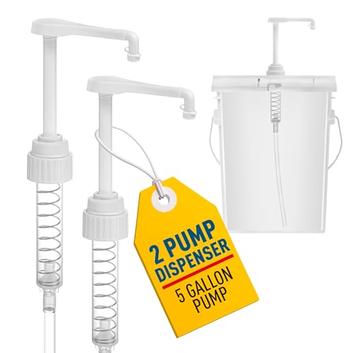 2-Heavy-Duty 5-Gallon Bucket Pump Dispensers – Compatible with Oil, Laundry Soap, Detergent, Fabric Softener, Degreasers... It Includes a Leak-Proof Cap, Making it Ideal for Commercial and Household.