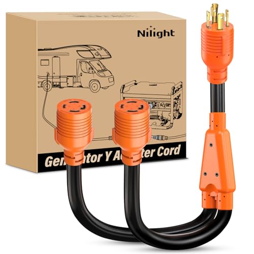 Image of Nilight 4 Prong 30 Amp Generator Splitter Y Adapter NEMA L14-30P to 2 xL14-30R 125 /250V 7500W Locking Power Cable 10 AWG STW Wire ETL Listed for Manual Transfer Switch Generators RV Camper Outdoor