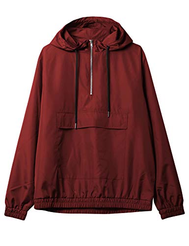 Ma Croix Mens Hooded Windbreaker with Half Zip Anorak Jacket Pullover Active Sportswear