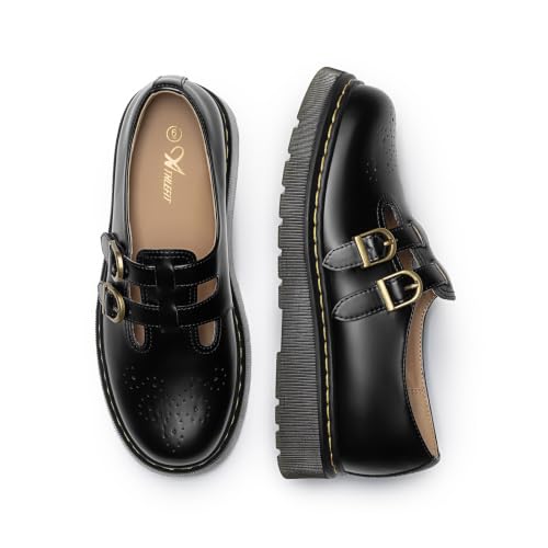 Image of Athlefit Women's Mary Jane Flats Platform Round Toe Comfortable Dressy Adjustable School Office Work Flat Shoes