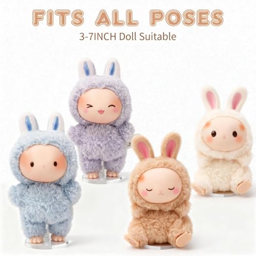 Image of Adjustable Doll Stand for Sitting & Standing Positions - Premium Acrylic Base Display Holder for 3-7 inch Figures (White 4 Set)