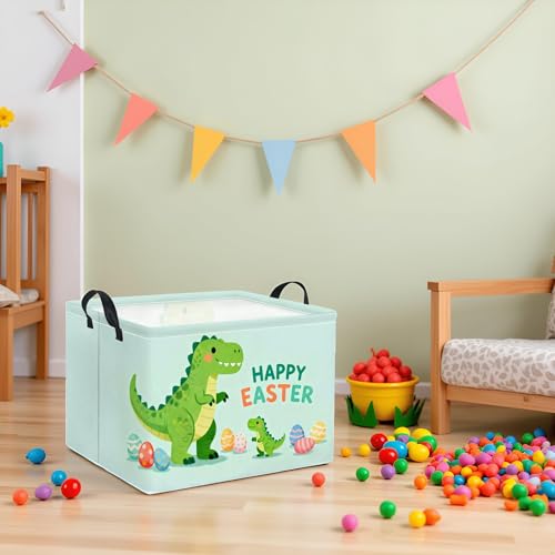 Image of Rectangular Easter Basket Baby Girl Basket Fabric Storage Bin Organizer Box Room Decor(Easter Dinosaur)