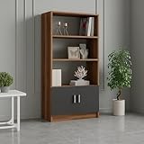 LIBRERIA - Scaffale da ufficio, Mobile portalibri, Biblioteca, 64x38 h140 cm, Noce e Antracite