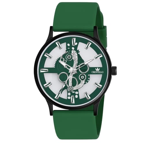 Image of CRESTELLO Silicone Strap Analog Wrist Watch for Men (Black /Blue /Green /Brown /Grey) | 1 Year Warranty* | CR-BK254