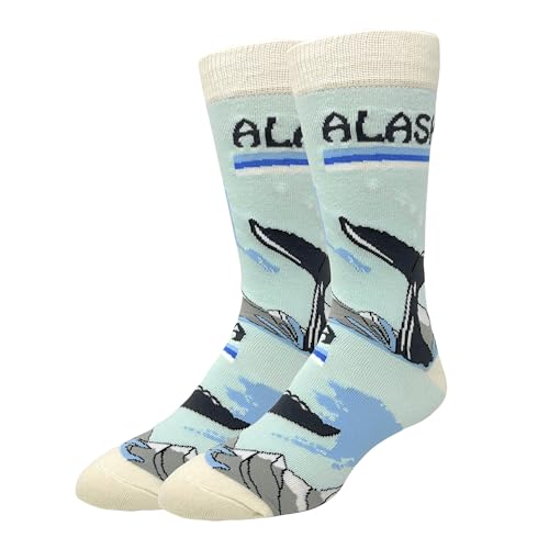 ooohyeah Men's Novelty Crew Socks, Alaska Gifts Souvenirs Merch, Funny Crazy Silly Casual Socks, Size 8-13