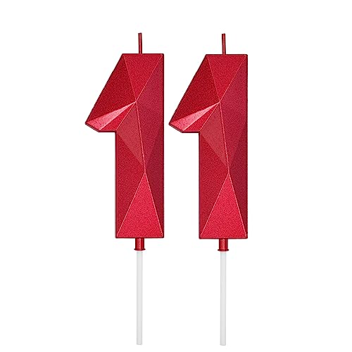 DERVENTA Large Red 3D Number 11 Birthday Candle 3.7in Cake Topper 1 Piece