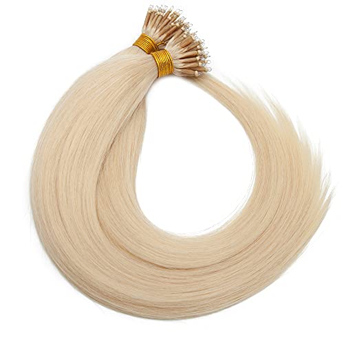 SEGO Nano Ring Hair Extensions Human Hair Balayage Nano Beads Pre-bonded Seamless Hairpieces Loop Hand Tied Nano Tip Remy Hair Highlight Hair for Women 1g/strand 50g/pack -16 Inch -613 Bleach Blonde