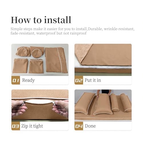 Image of Outdoor Daybed Cushion Cover Twin,Daybed Mattress Bolster Pillow Fitted Sheet Cover,Twin Size Outdoor Daybed Cushion Covers (Light Brown, 75 * 39 * 6in)