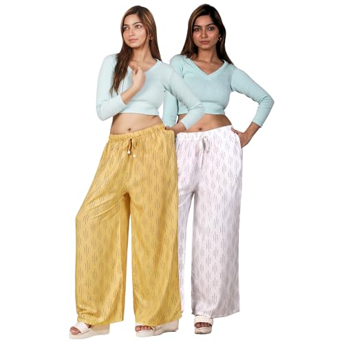 Image of Women's Cotton Rayon Flair Printed Pocket Regular Palazzo Pack of 2