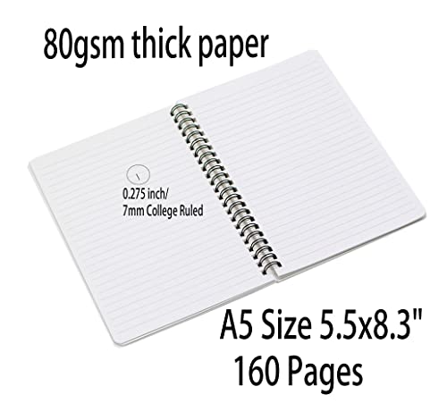 Yyaaloa College Ruled Wirebound Spiral Notebooks For Women A5 5.5X8.3 160 Pages Journal Memo Notepad Office Business Diary Journal Gifts School Supplies ((A5-5.7" X 8.3") Pack Of 1, Blue/White) #TOP5