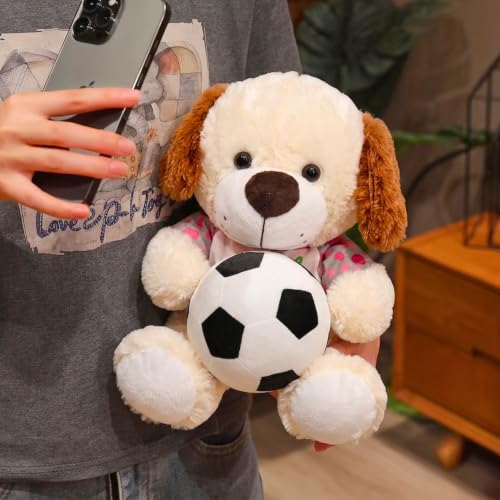 Image of Tickles Cute Sitting Puppy Dog with Football Soft Stuffed Plush Animal Sports Toy for Kids Boys & Girls Birthday Gift (Size: 33 cm Color: Multicolor)