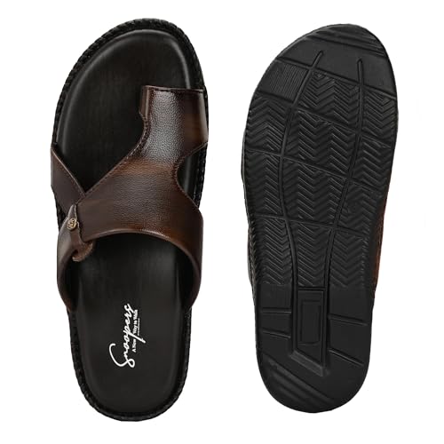 Image of Men's Leather Look Stylish Slippers with Toe Ring for Diwali, Festive & Ethnic Wear | Premium Synthetic Leather Chappals with Cushioned Footbed & Durable Anti-Slip Sole