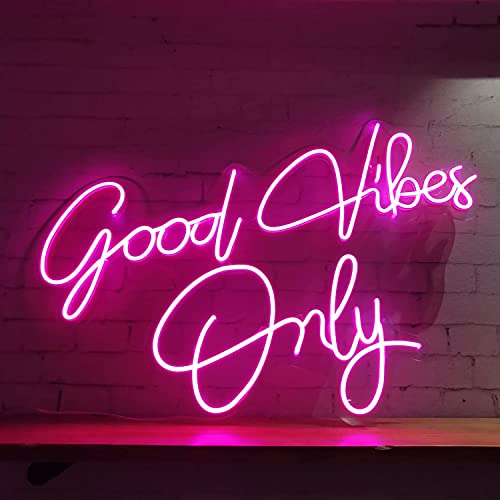 Good Vibes Only Neon Sign, 23.5x15.5 inch Pink LED Neon Light Signs for Wall Decor Neon Lights for Bedroom Birthday Party Bar Pub Club Apartment Home Wall Decor, Good Vibes Neon Sign