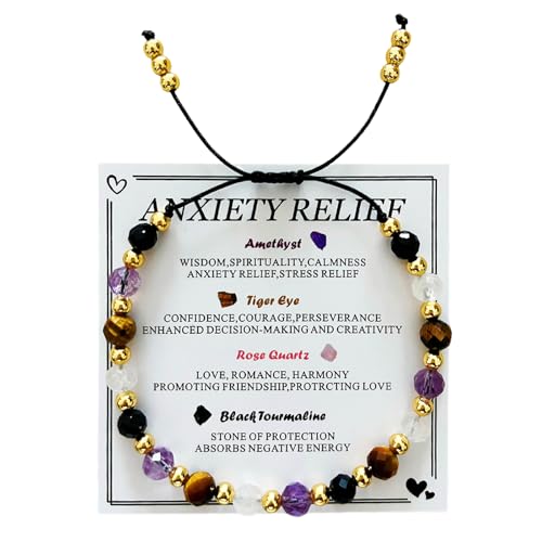 Anxiety Relief Bracelet for Women Gifts for Her Natural Gemstone Healing Crystal Beaded Bracelet Depression Stress Relief Spiritual Jewelry Balance Stability