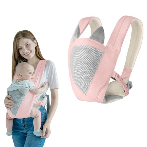 Image of Huifen Handsfree Baby Carrier, Baby Essentials Baby Wraps Lightweight Baby Sling Carriers Travel Gear Cozy Infant Holder Adjustable Breathable Mesh Toddler Carrier Newborn to Toddler 7-40 lbs (Pink)