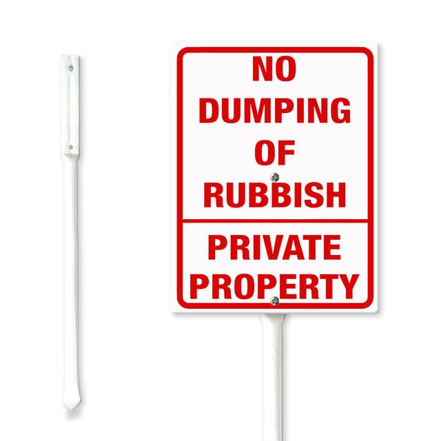 Geroclonup No Dumping of Rubbish Private Property Yard Sign with Stake 20x30cm Fade Resistant Sturdy Aluminum Yard Signs Rust Free Private Property Sign for Garden Lawn Street