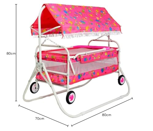 BABYBLESSING Iron Baby Cradle 4 Wheel (Hood) | Colour - Red - Image 5 thumbnail