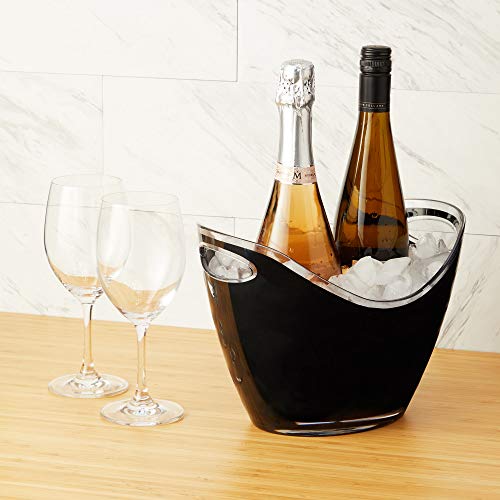 True Modern Wine & Champagne Bucket Black Ice Beverage Tub - Indoor & Outdoor Drink Bucket For Parties - 2 Bottles Capacity Champagne & Wine Chiller Bucket - 10.5" X 8.25" X 7.75" #TOP4