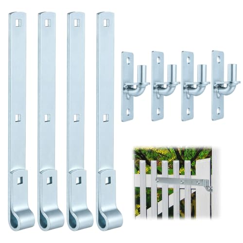 4 Sets Wall Mount Gate Hinge Bracket with Strap Hinge Heavy Duty Farm & Chain Link Gate Hinges Farm Gate Hinges Outdoor Hardware for Barns Tool Sheds and Other Swing Doors, Galvanized