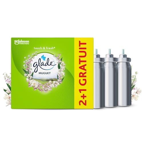 Glade Touch et Fresh Recharges 2et1 Gratuit - Fraicheur Instantanée - Elimine Les Odeurs - Infusé Aux Huiles Essentielles - Muguet - 3 Recharges