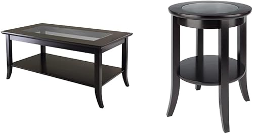Winsome Génova - Mesa de centro rectangular con tapa de cristal y estante y mesa ocasional de Génova de madera, color espresso