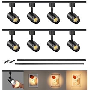 Zoomable 8 Lights LED Track Lighting Kit with 6.6FT H Type Track Lighting Rails, Dimmable Black Track Lighting Fixtures Ceiling Modern Kitchen Spot Track Light Heads 3000K CRI90+ 12W 1000lm