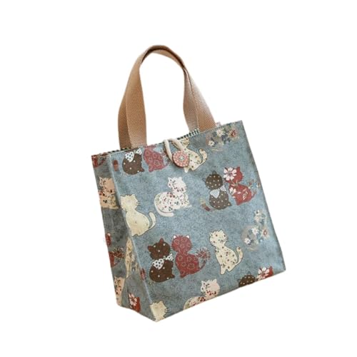 Baoblaze Lunch Bag Handbag Women Canvas Tote Bag for Office Party Vacation Shopping, Green Cat