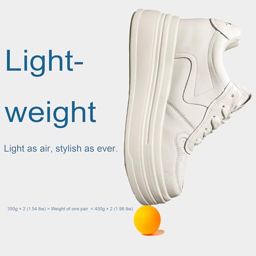 3 inch Platform Sneakers for Women - Chunky White Leather Shoes with 5.5cm Heel & 2cm Platform Shoes, Cushioning Comfortable Footwear for Walking, Casual Women's Fashion Sneakers Non slip sole4