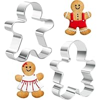 Gingerbread Man Cookie Cutters Set for Baking - 2 Pcs Gingerbead Man Girl Shape Stainless Steel Holiday Cutter
