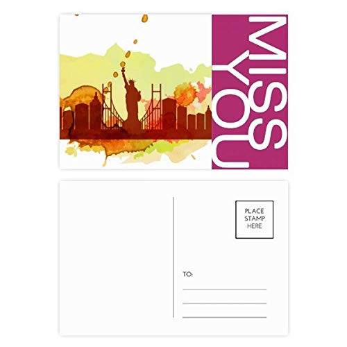 Carte postale New York aquarelle États-Unis lot de 20 pièces