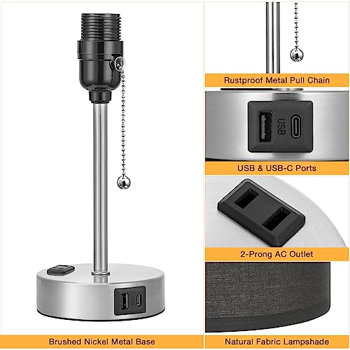 Image of Small Bedside Table Lamp for Bedroom - Desk Lamp with USB Ports for Dorm