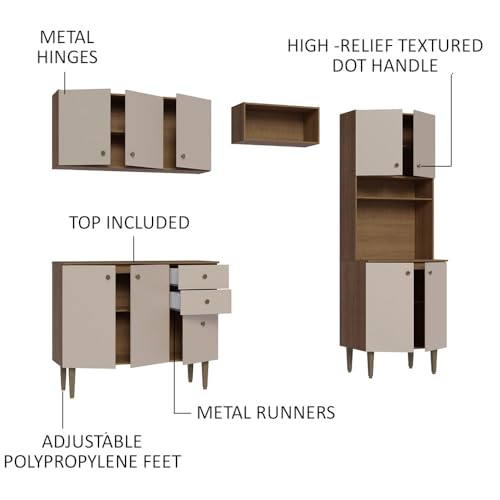 Image of Madesa Compact Kitchen Set with Cabinets, Ample Storage 235 Cm Wide with Multiple Compartments, 10 niches, 2 Drawers - Brown /Beige