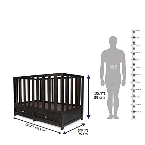 Image of Wakefit Baby Cot | 1 Year Warranty | Baby Cot Bed, Wooden Cradle for Baby, Cribs & Cots Furniture - Elsa (Sheesham Wood, American Walnut, with 2-Drawer Storage)