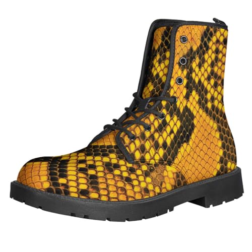 Yellow And Black Snakeskin Print Leather Boots - Stylish Footwear