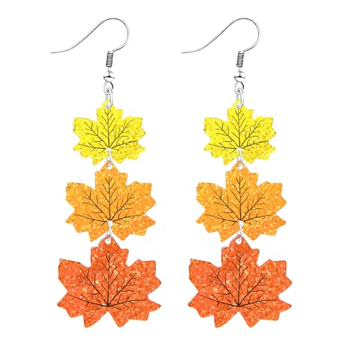 Nanafast Thanksgiving Fall Earrings for Women Maple Leaf Pumpkin Dangle Earrings Lightweight Acrylic Fall Gifts for Thanksgiving Party Autumn