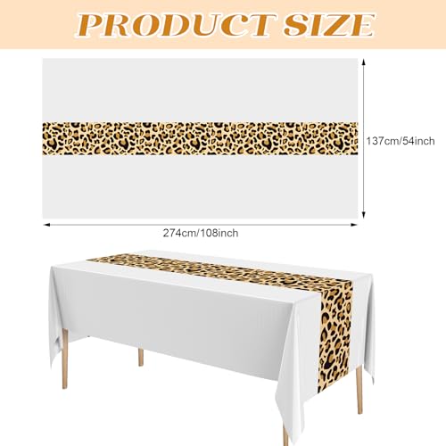Image of Buryeah Leopard Print Tablecloth 54 x 108'' Leopard Plastic Table Cover Disposable Safari Animal Cheetah Print Party Decorations for Baby Shower Wedding Birthday Party Favors(White,3 Pcs)