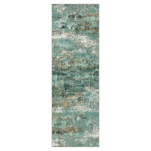 Image of BEIMO Runner Rug for Hallway Kitchen, 2x6 Machine Washable Runners Rug for Entryway, Soft Modern Abstract Throw Rugs, Low Pile Floor Cover with Non Slip Backing, Turquoise