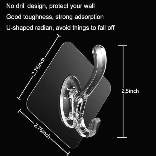 Image of Transparent Adhesive Hanging Heavy Duty Robe Towel Sticky Clear Hooks Waterproof and Oilproof Wall Hooksfor Home Bathroom Kitchen Office (S-Hook-10)