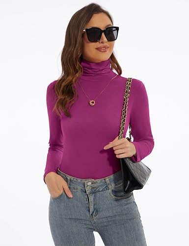 Image of Women's Turtleneck Long Sleeve Shirts Slim Fitted Lightweight Base Layer Casual Tops