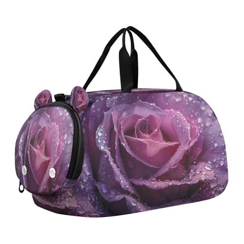 YETTASBIN Sport Travel Duffel Bag for Girls Boys, Rose Large Waterproof Weekender Overnight Bag, Detachable Shoulder Strap Gym Bag with Shoe Compartment & Wet Pocket