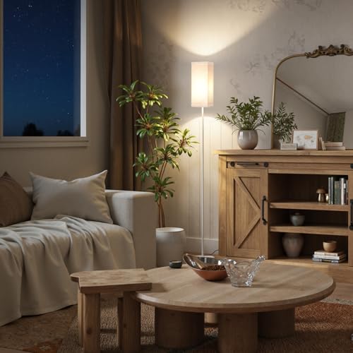 Image of Floor Lamp, Pole Lamp with Foot Switch, Modern Standing Lamp Shade, Minimalist Freestanding Lamp (Bulb Not Included), for Living Room, Bedroom Office ETL Listed, White and Beige WE07LD05