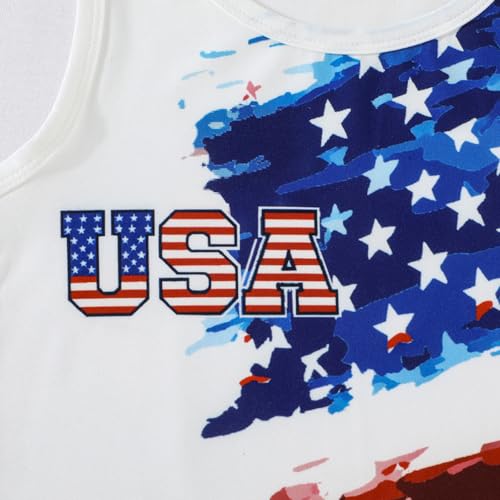 Image of Toddler Boys 4th of July Tank Cotton Kids American Flag Shirts Patriotic Sleeveless Tees Top 2-7 Years