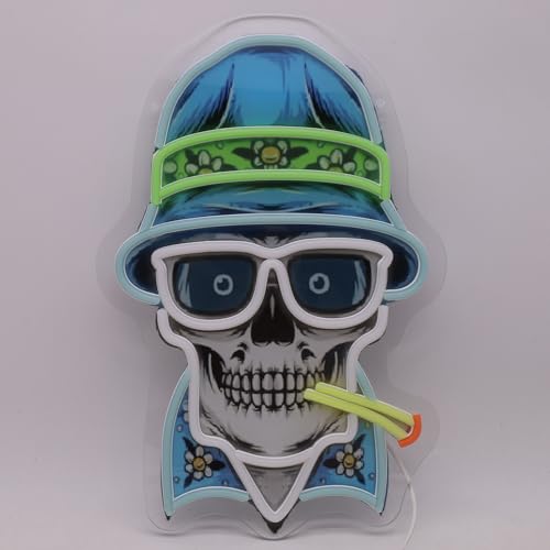 Image of Hats, Bones & Smoke Rings LED Neon Sign USB Powered for Wall Decor, Skull Neon Night Light Sign Dimmable for Boys Room Party Decor Halloween Birthday Gifts