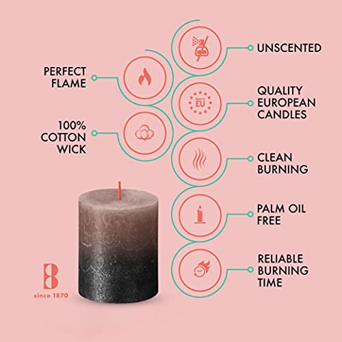 Bolsius 4 Pack Caramel/Black Sunset Rustic Metallic Pillar Candles - 2.75 X 3.25 Inches - Fine European Quality - Natural Eco-Friendly Plant-Based Wax - Unscented Dripless Smokeless 35 Hour Candles #TOP2