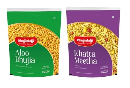 Image of Bhujialalji Aloo Bhujia, Khatta Meetha (Combo pack of 2) 2kg| Rajasthani Namkeen | indian Spices | Indian Tea Time Fresh & Mixture | Ready to eat