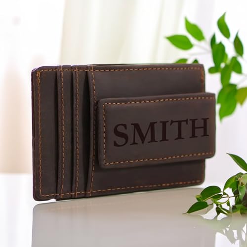 Personalized Leather Magnetic Money Clip Wallet Custom Engraved Slim Front Pocket Card Holder for Men RFID Blocking Minimalist Gift for Him Father's Day Groomsmen3