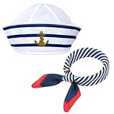 FQAKTB Conjunto de Gorro y Bufanda de Marinero para Hombres y Mujeres, Conjunto de Sombrero y Bufanda de Marinero a Rayas, Disfraz de Accesorios para Fiestas Temáticas, Yates, Carnaval, Halloween
